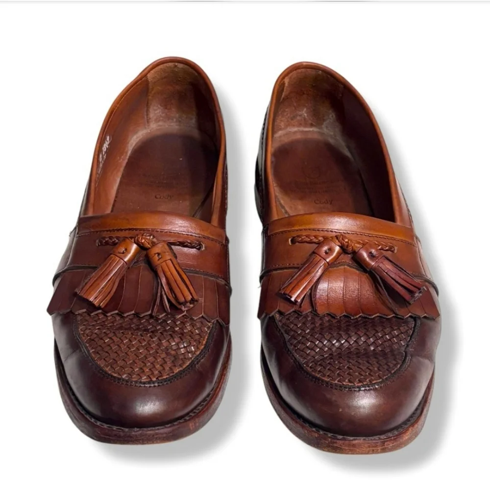 ALLEN EDMONDS “Cody” Brown Leather Loafers Braid Tassel Kiltie Detail